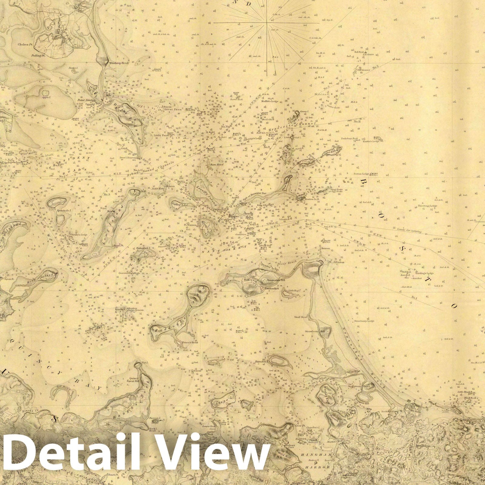 Boston Harbor, Massachusetts - Nautical Chart, 1857 - Historical Map Print