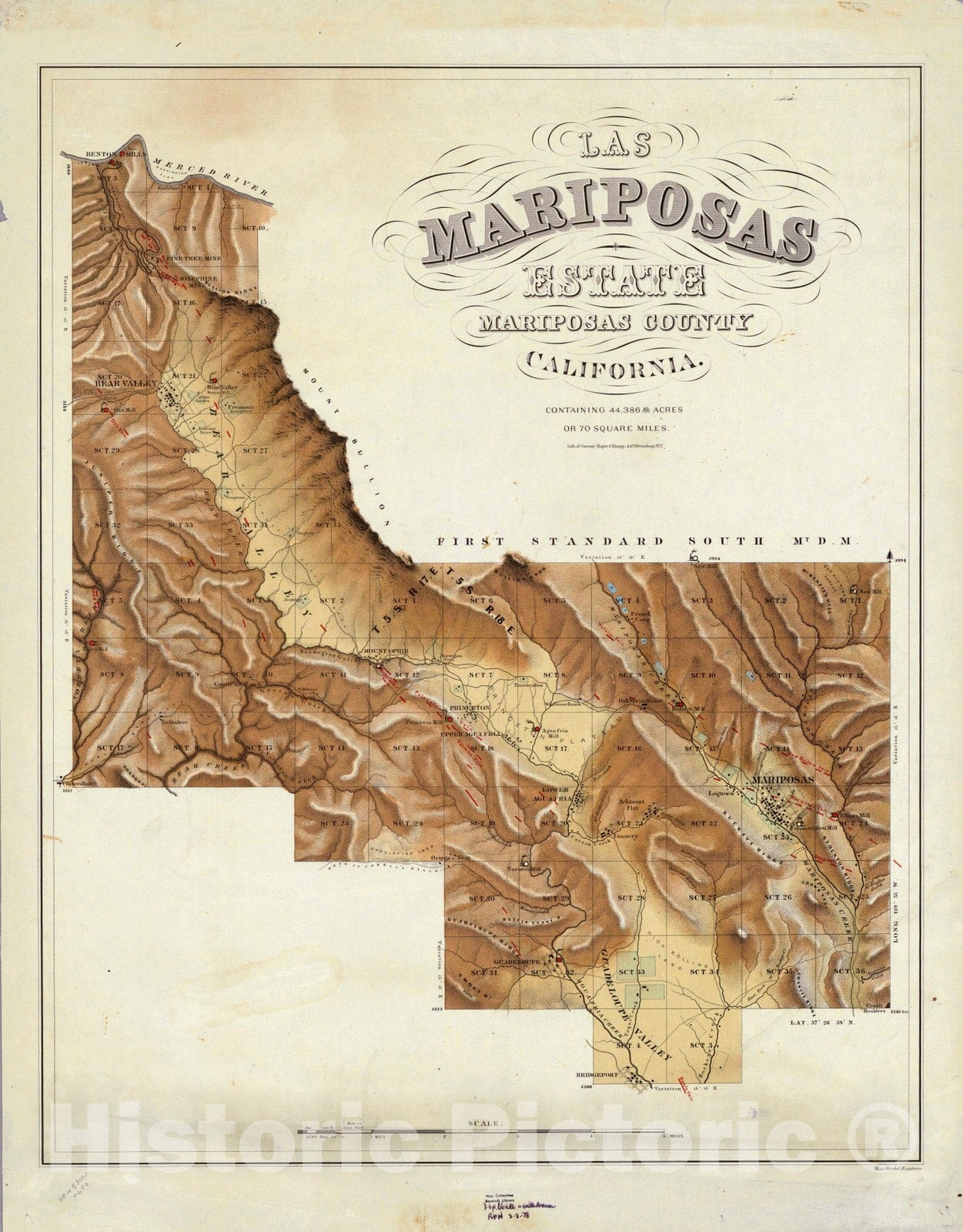 Mariposa County, California - Mining Map, 1861 - Historical Map Print
