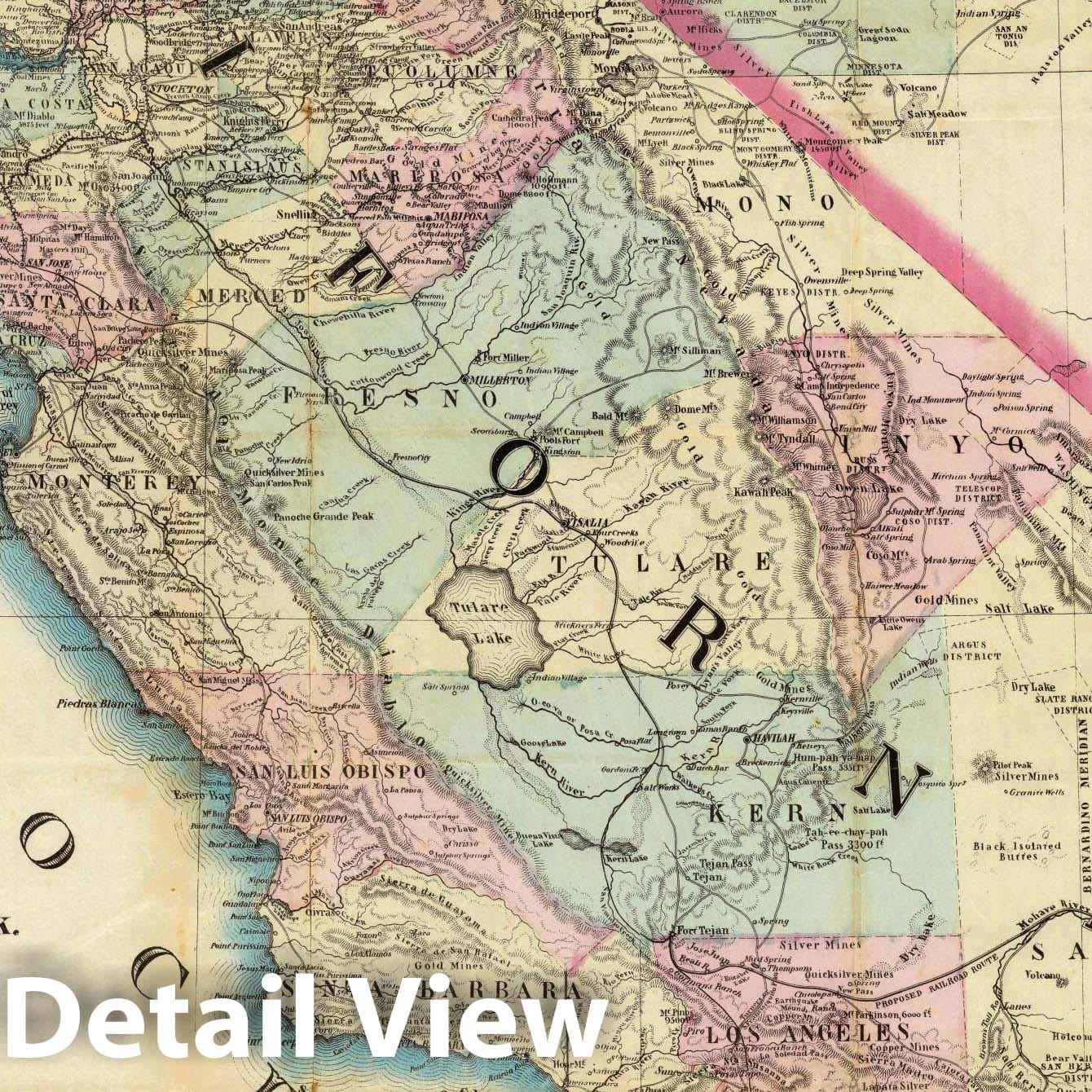 California and Nevada - Railroad Map, 1868 - Historical Map Print