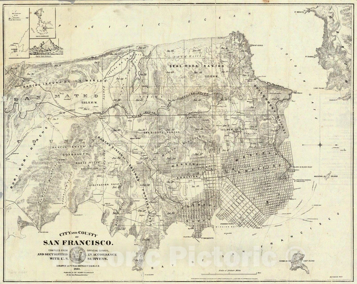 Historic Map : City And County of San Francisco. 1861 - Vintage Wall Art