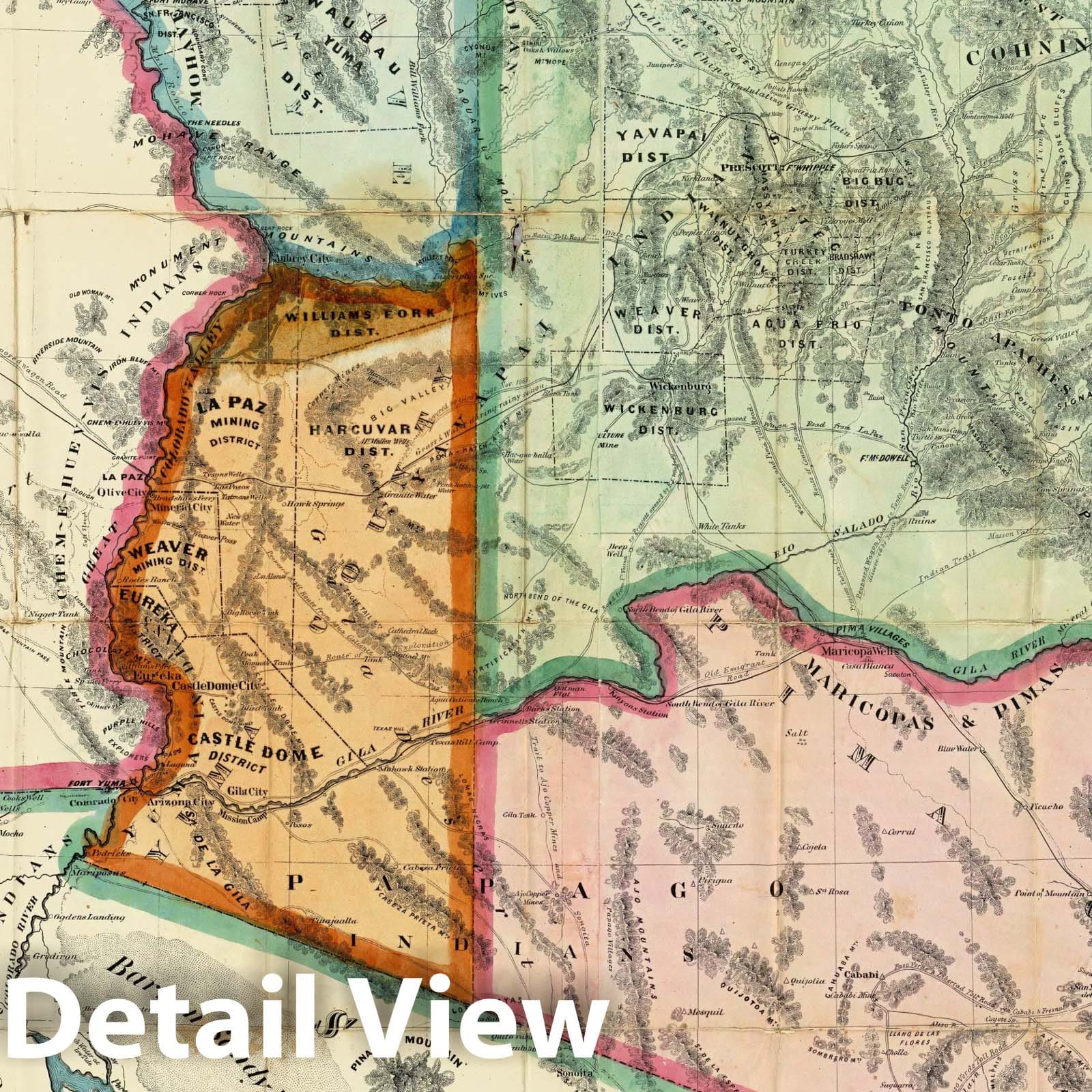 Arizona - Route Map, 1865 - Historical Map Print