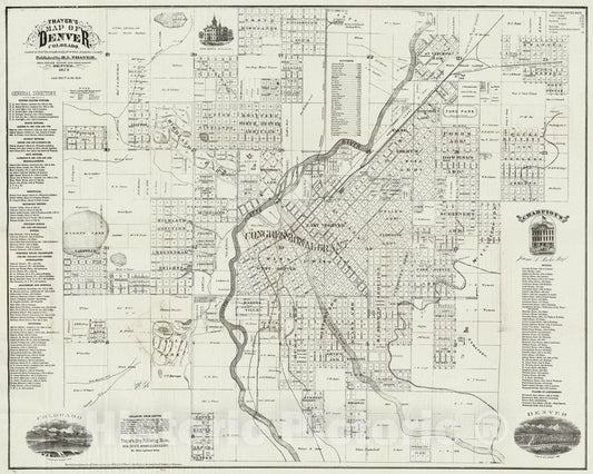 Historic Map - Thayer's Map of Denver Colorado, 1879 - Vintage Wall Art