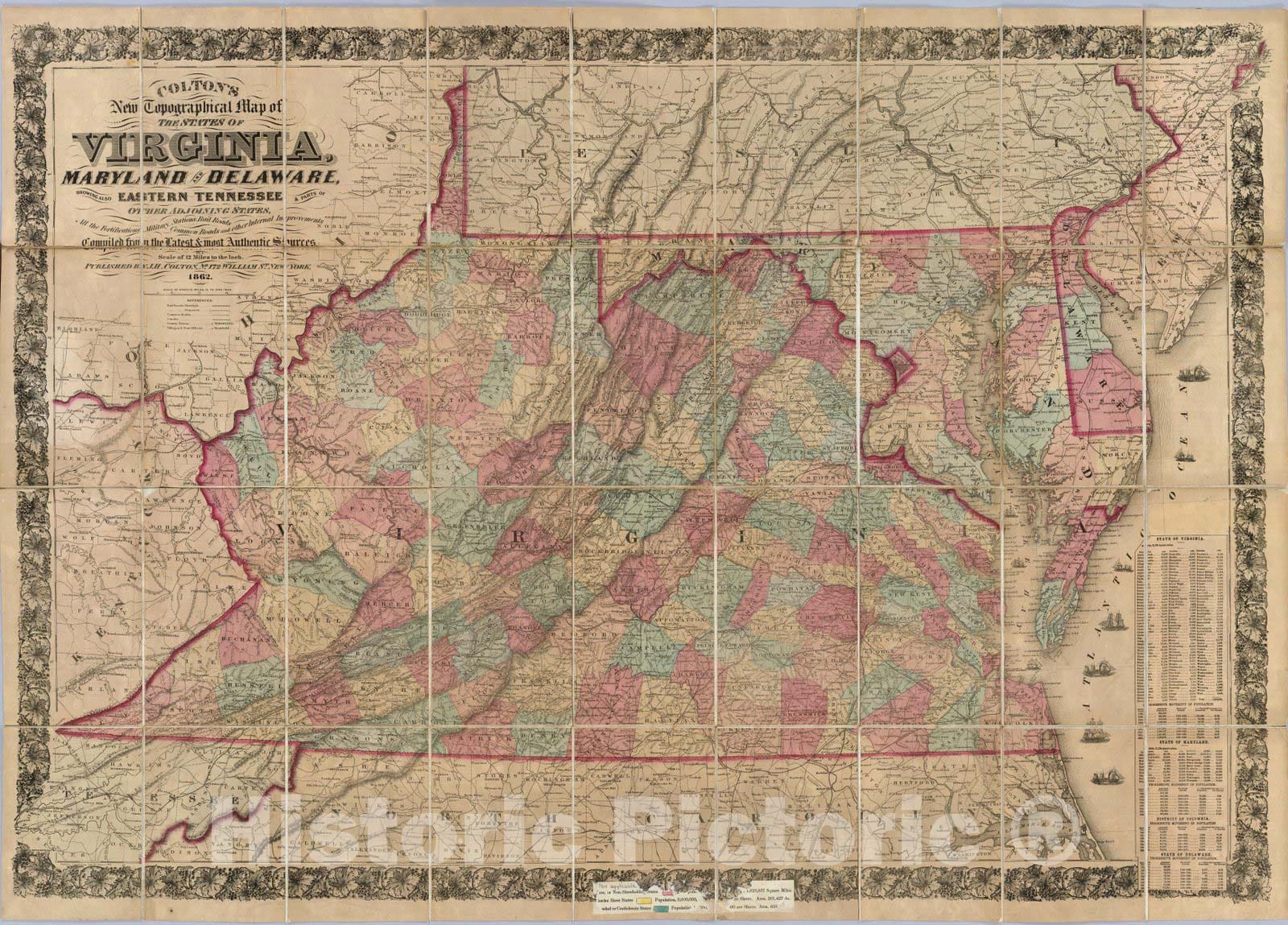 Civil War: Virginia, Maryland, and Delaware - Railroad Map, 1862