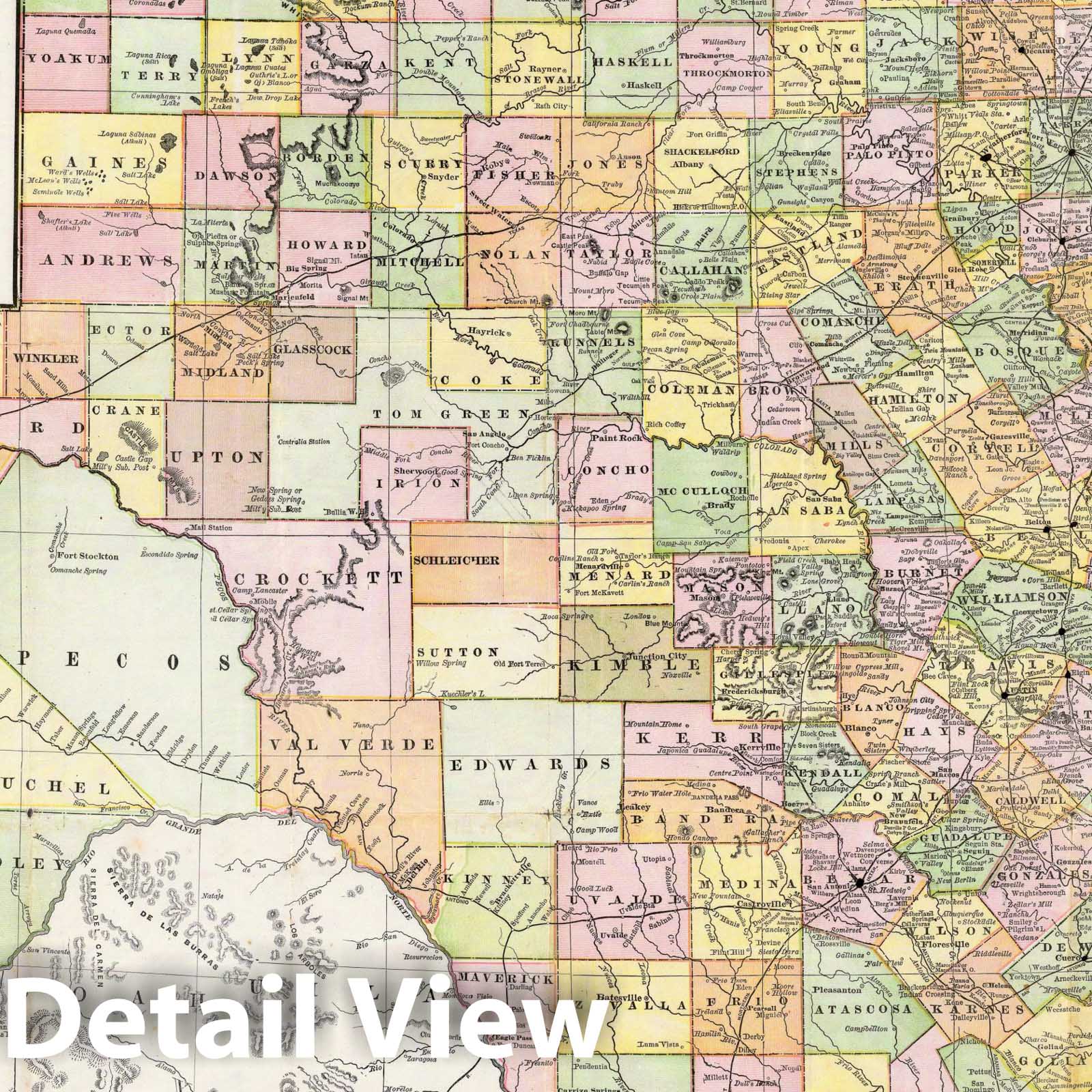 1891 Railroad Map of Texas - Large Scale County Map Print