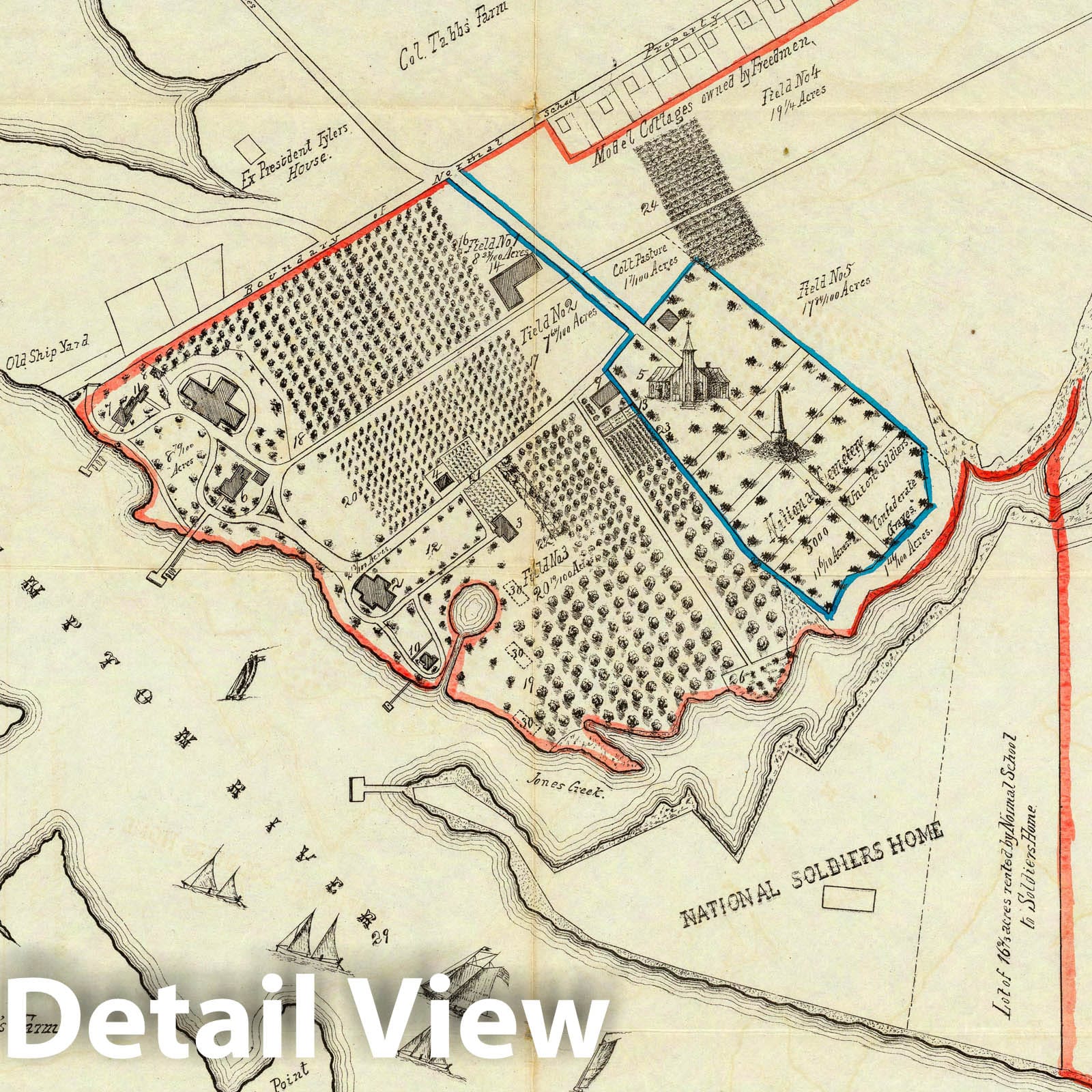Historic Map : A Plan Of The Property Of The Hampton Normal And Agricultural Institute., 1876, Vintage Wall Decor