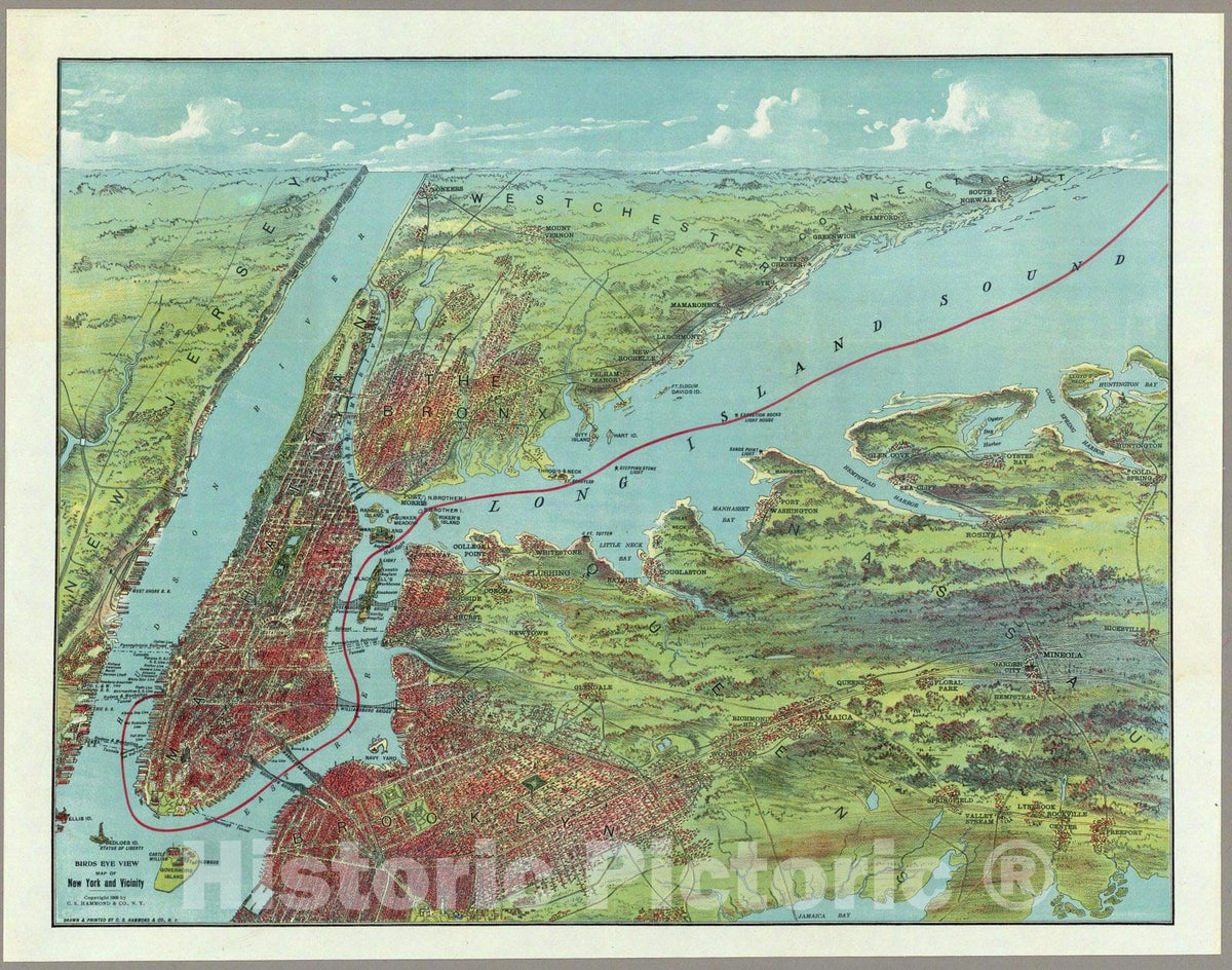 Historic Map : Birds Eye View Map of New York And Vicinity, 1909 - Vintage Wall Art
