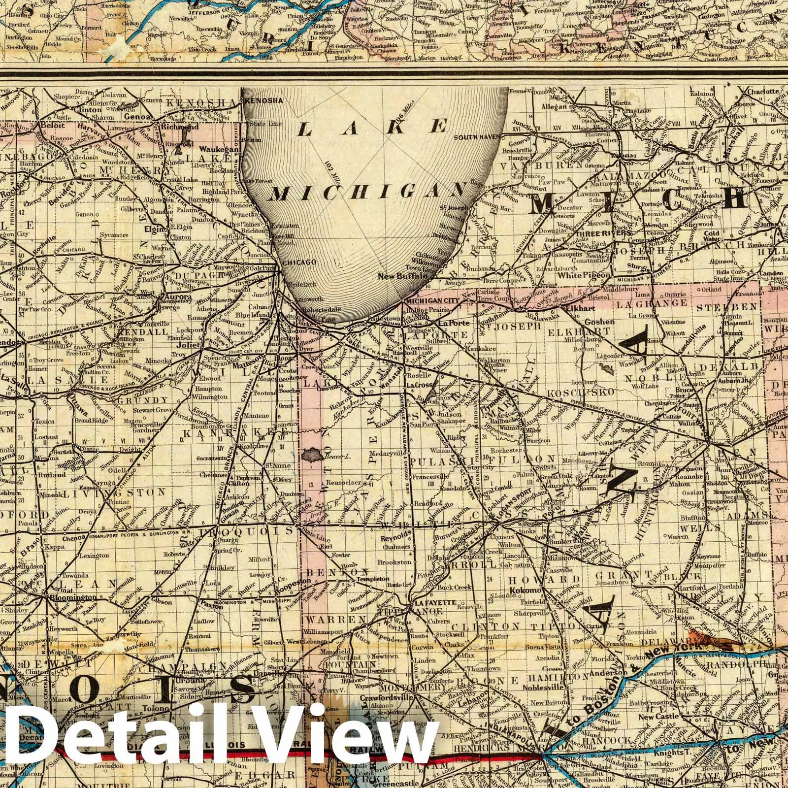 Indiana and Illinois Central Railway - Railroad Map, 1872
