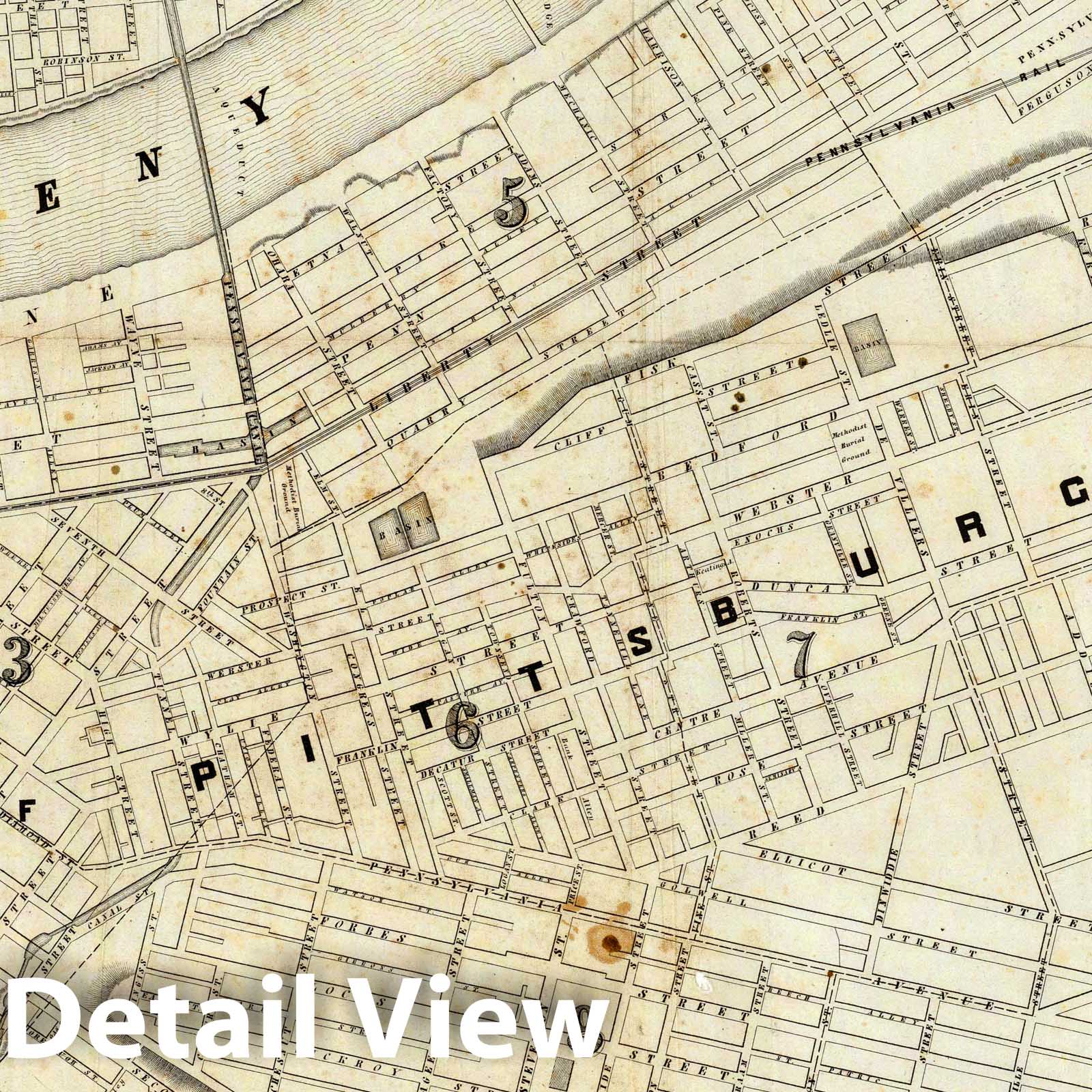Pittsburgh, Pennsylvania 1852 Historical City Plan Map