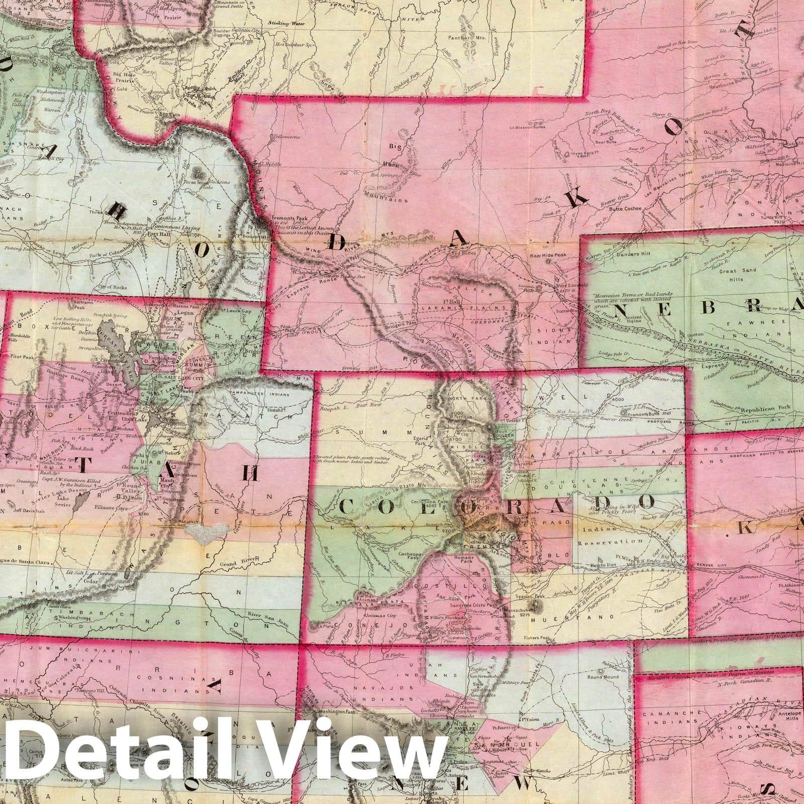 States and Territories West of the Mississippi River to the Pacific Ocean - 1864 Road Map