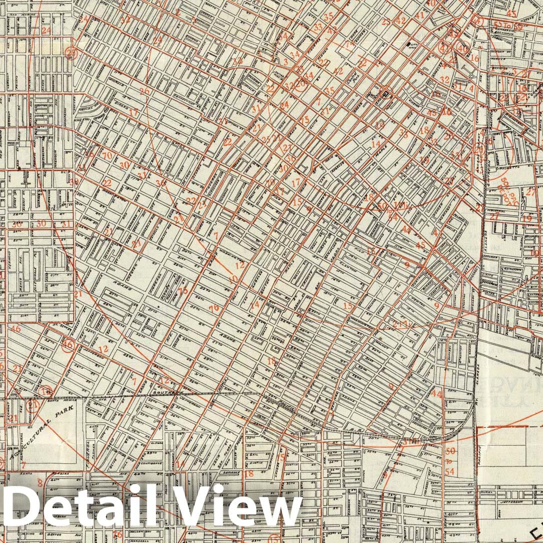 Los Angeles and Vicinity with Hollywood - 1908 Street Railway Guide Map Print