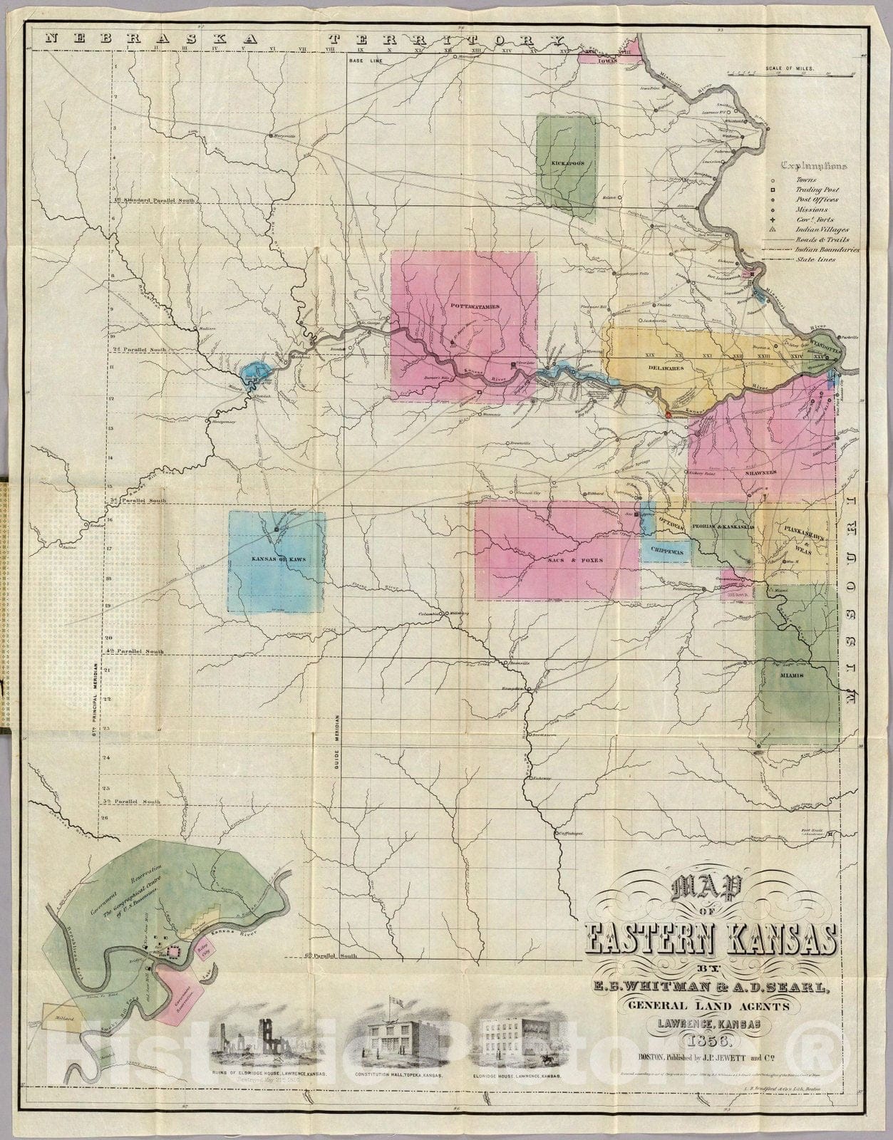 Historic Map : Map of Eastern Kansas, 1856 - Vintage Wall Art