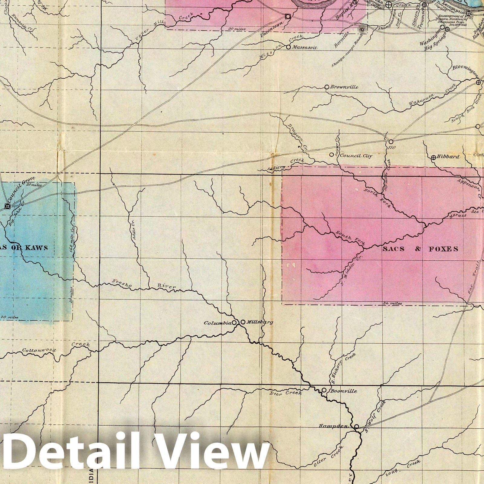 Road Map of Eastern Kansas 1856 - Historical Map Reproduction