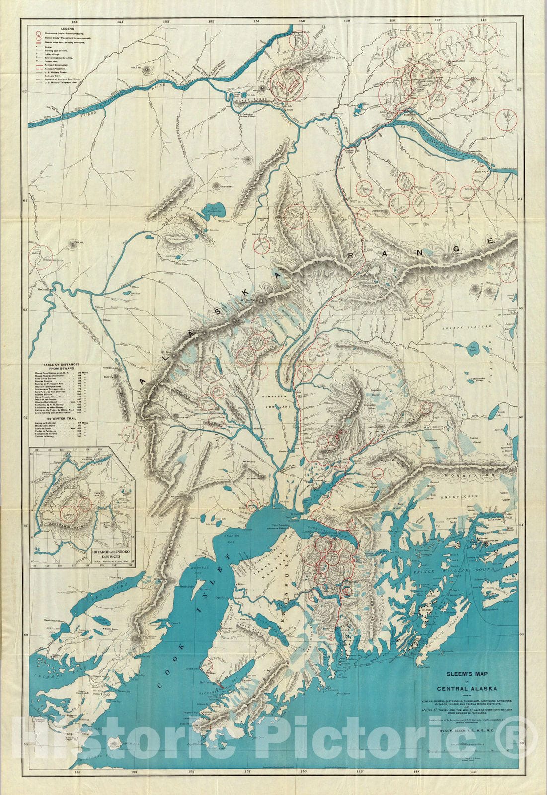Historic Map : Sleem's Map of Central Alaska, 1910 - Vintage Wall Art