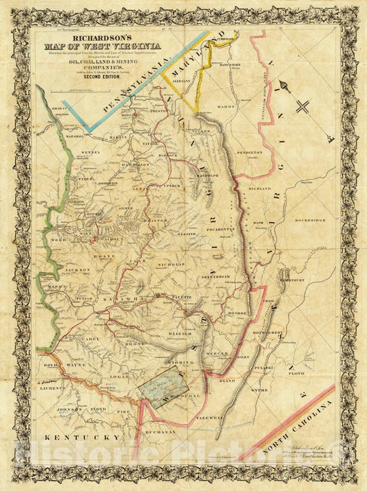 Historic Map - Richardson's Map of West Virginia, 1864 - Vintage Wall Art