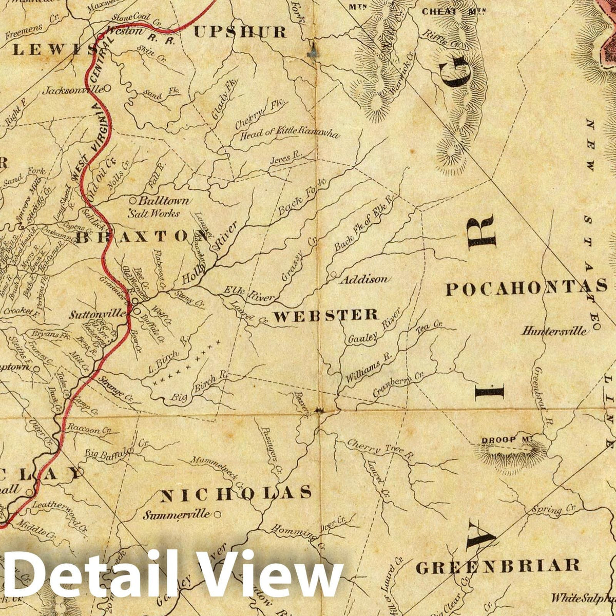West Virginia - River Map, 1864 - Historical Topographic Map Print