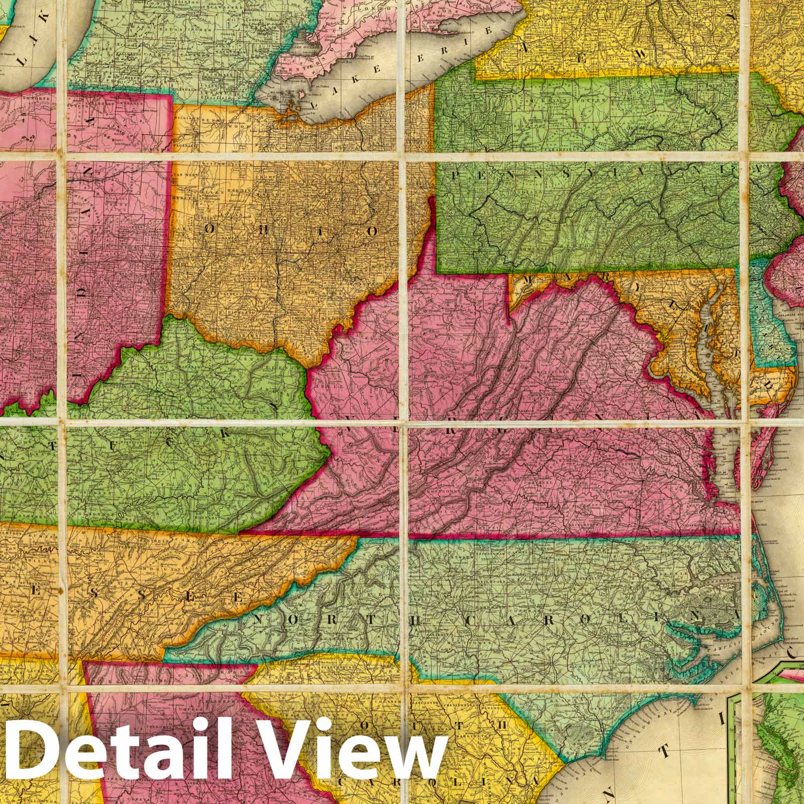 United States 1834 - Mitchell's Reference & Distance Map Historical Print