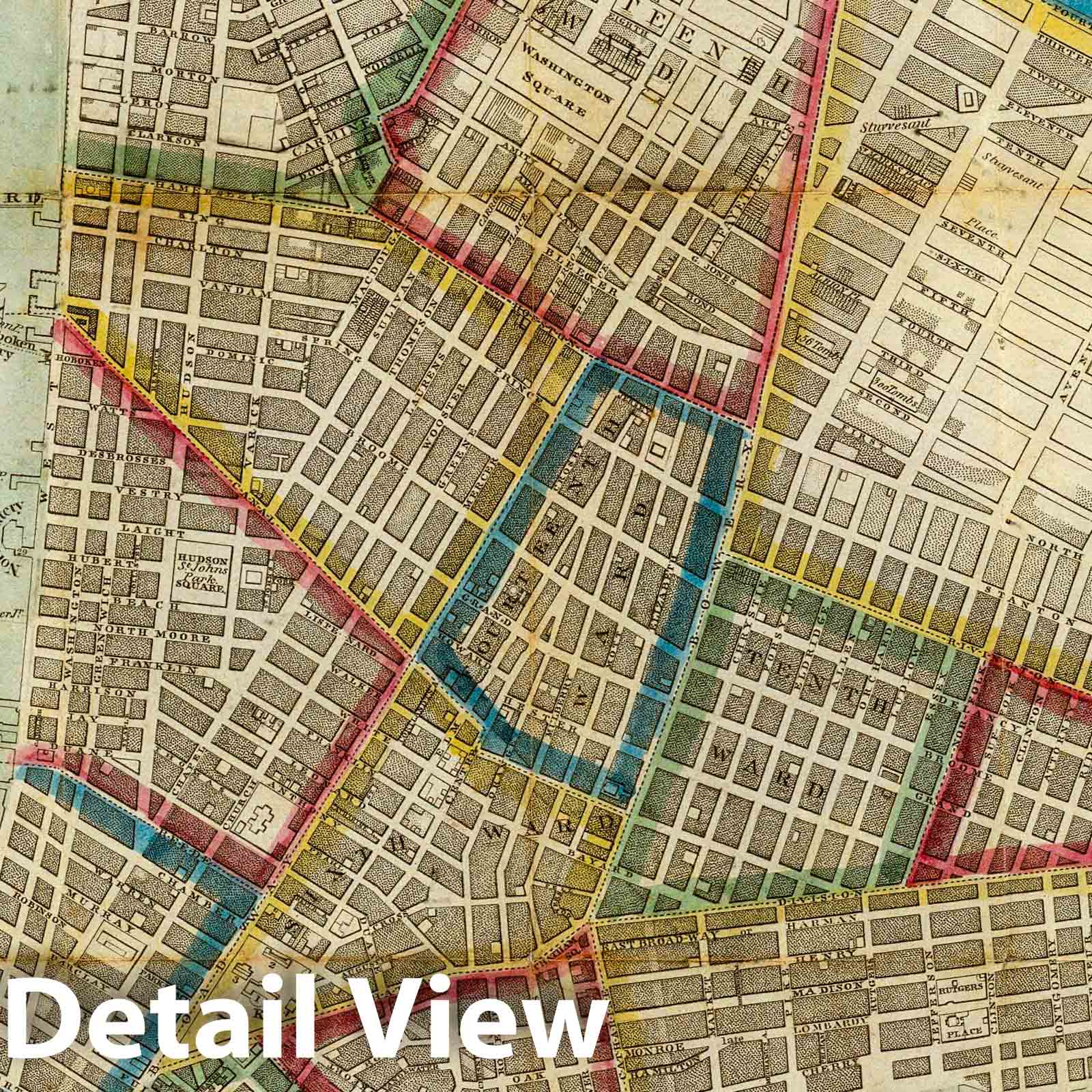New York City 1833 - Hooker's Pocket Plan Historical Map Print
