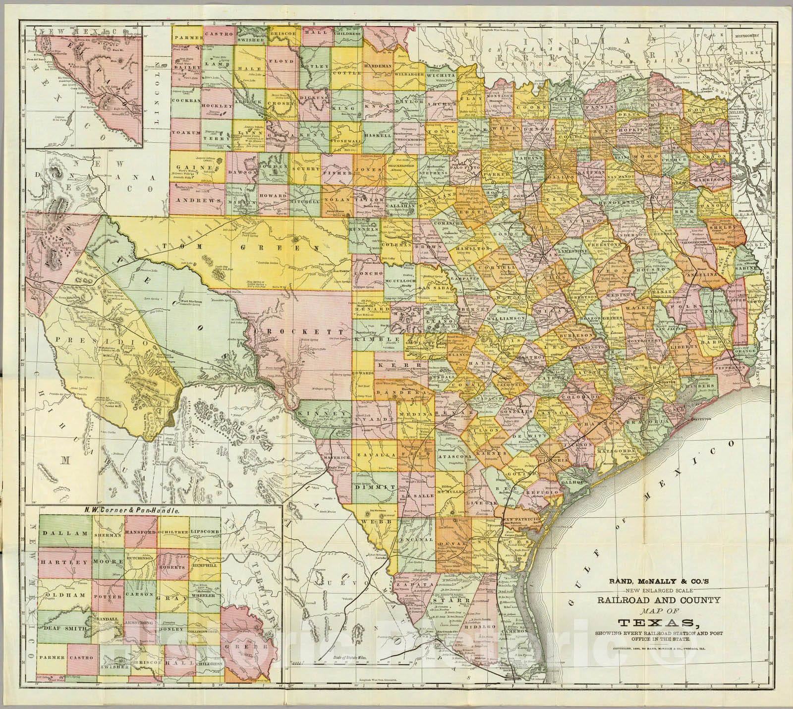 Texas - Railroad Map, 1882 - Rand McNally Historical Reproduction
