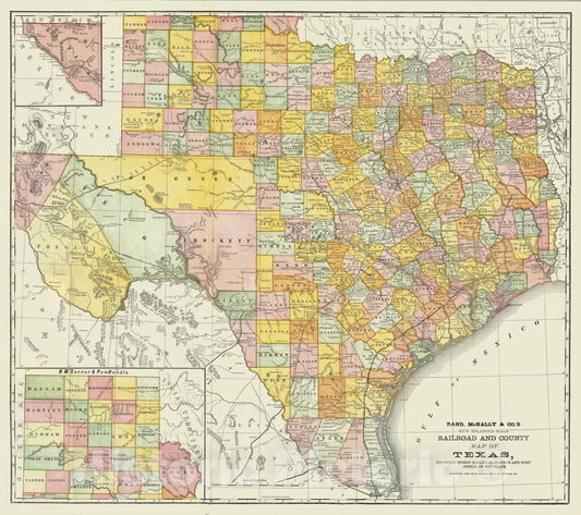 Historic Map : Rand McNally Railroad And County Map of Texas, 1882 - Vintage Wall Art