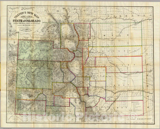 Historic Map : Thayer's New Map of The State of Colorado, 1880 - Vintage Wall Art