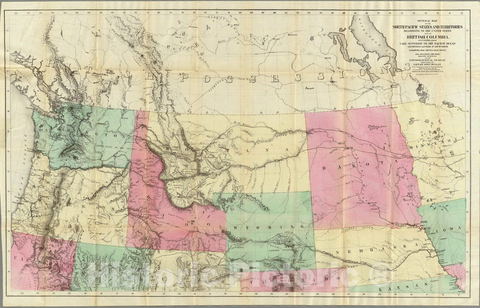 Historic Map : General Map of the North Pacific States and Territories, 1865 - Vintage Wall Art