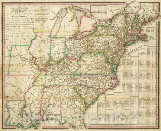 Historic Map : The Roads, Canals And Steam Boat Routes of The United States, 1825 - Vintage Wall Art