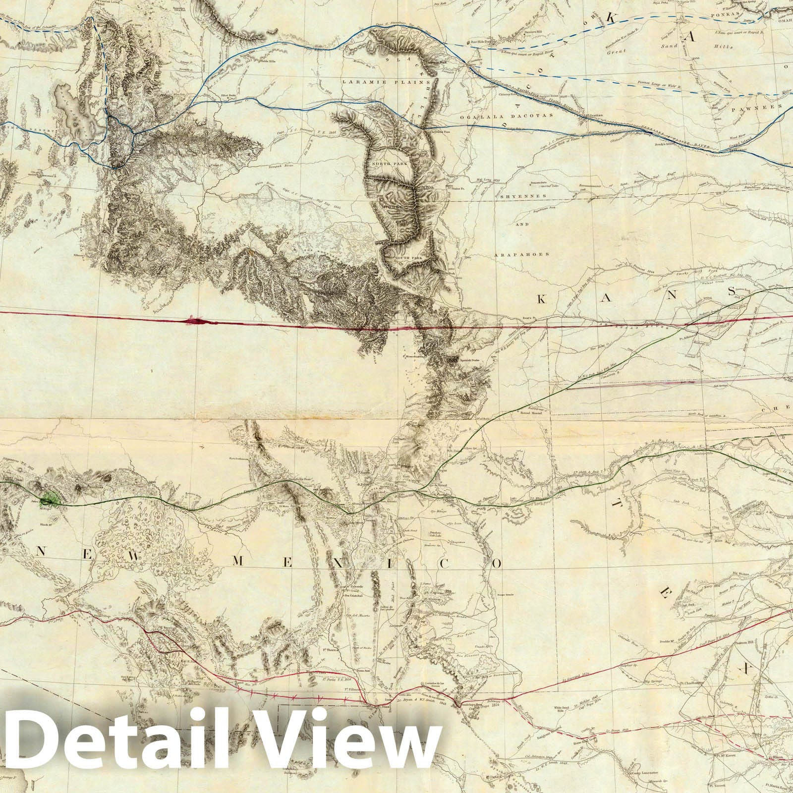 United States from Mississippi to Pacific Ocean - Railroad Map, 1855