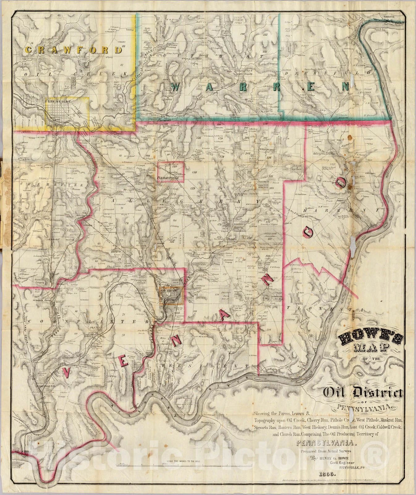 Historic Map : Howe's Map of The Oil District of Pennsylvania, 1866 - Vintage Wall Art