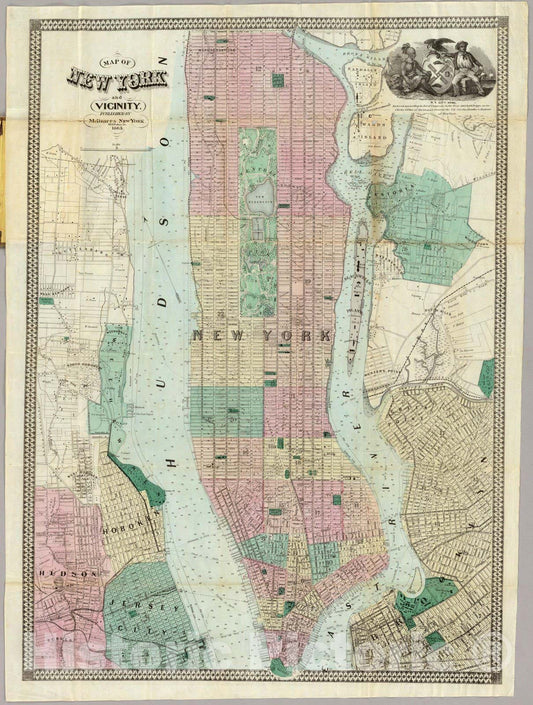 New York and Vicinity - Boundary Map, 1863 - Historical Map Print