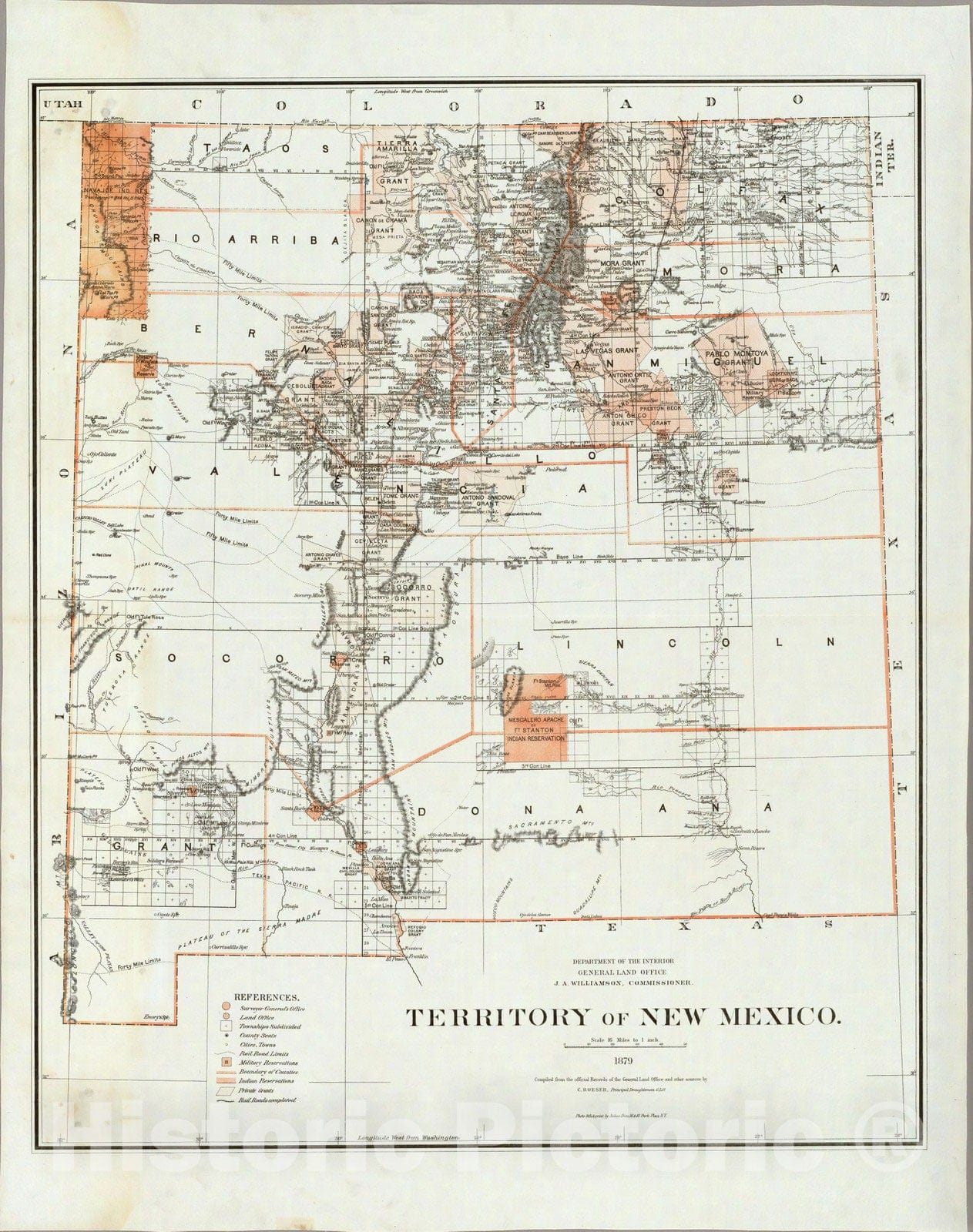Historic Map : Department of The Interior General Land office Map - Territory of New Mexico. 1879 - Vintage Wall Art