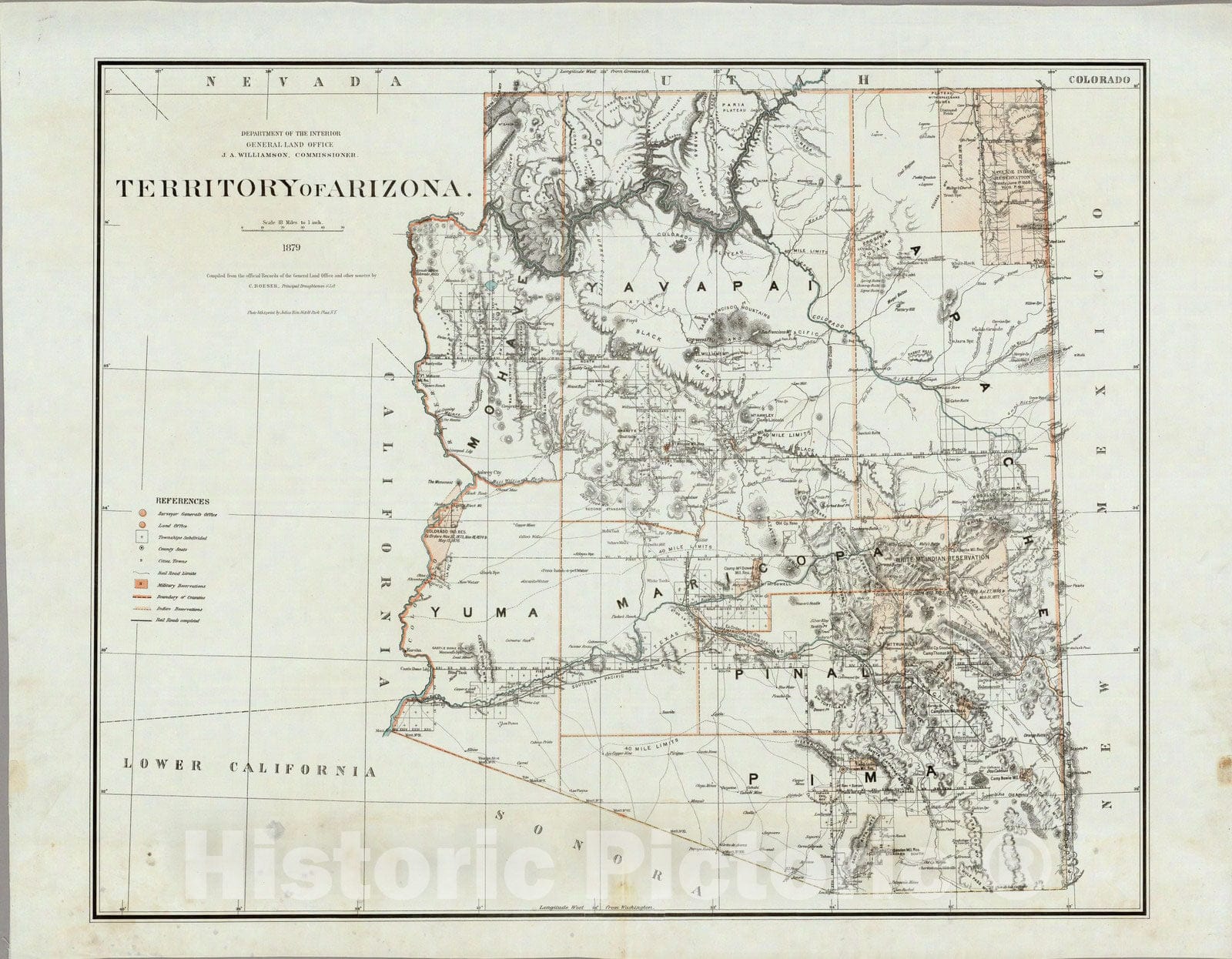 Historic Map : Department of The Interior General Land office Map - Territory of Arizona. 1879 - Vintage Wall Art