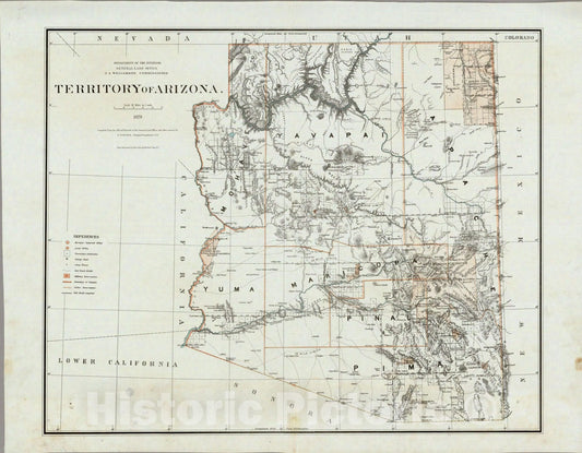 Arizona Territory - Survey Map, 1879 - Historical Map Print