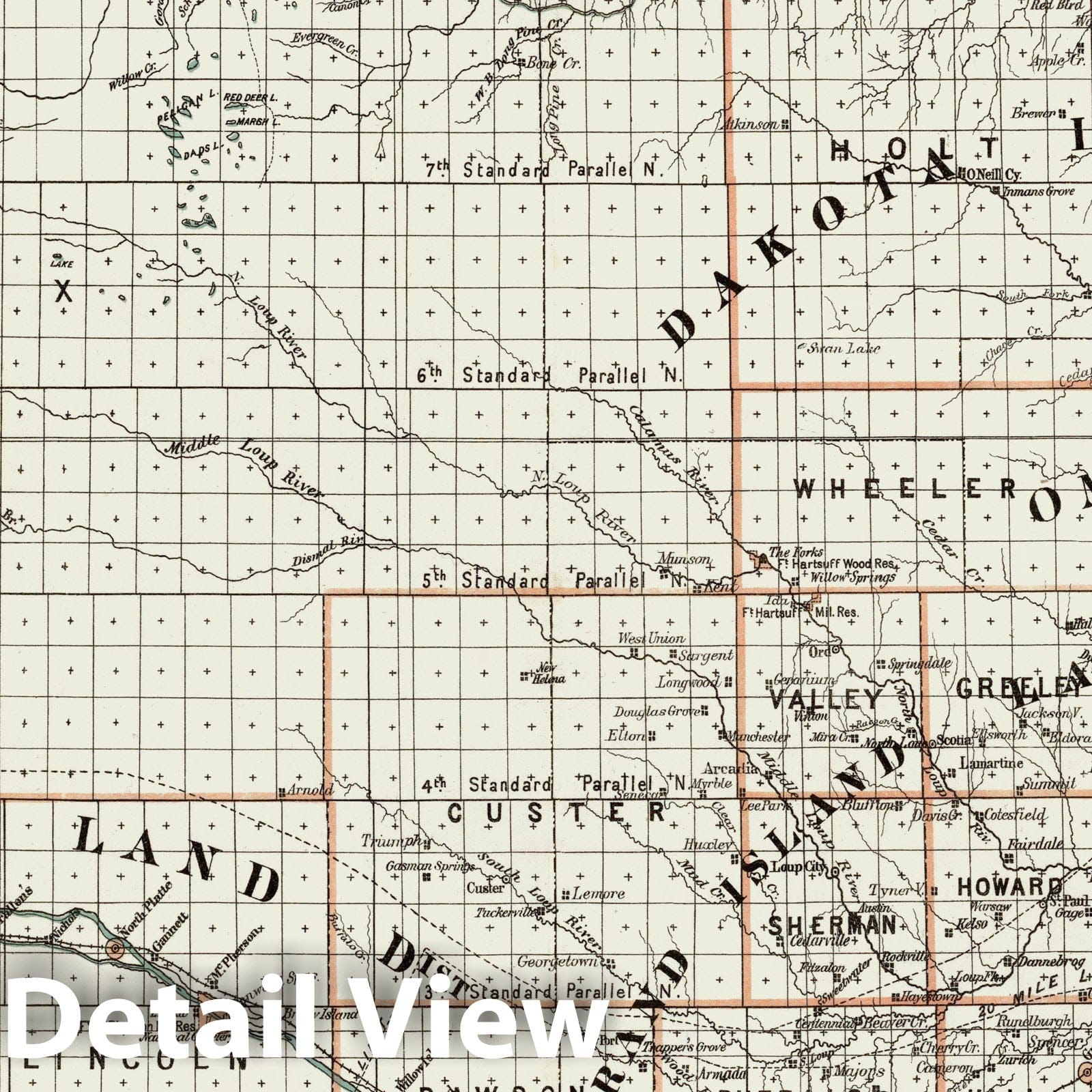 Nebraska - Survey Map, 1879 - Historical Map Print