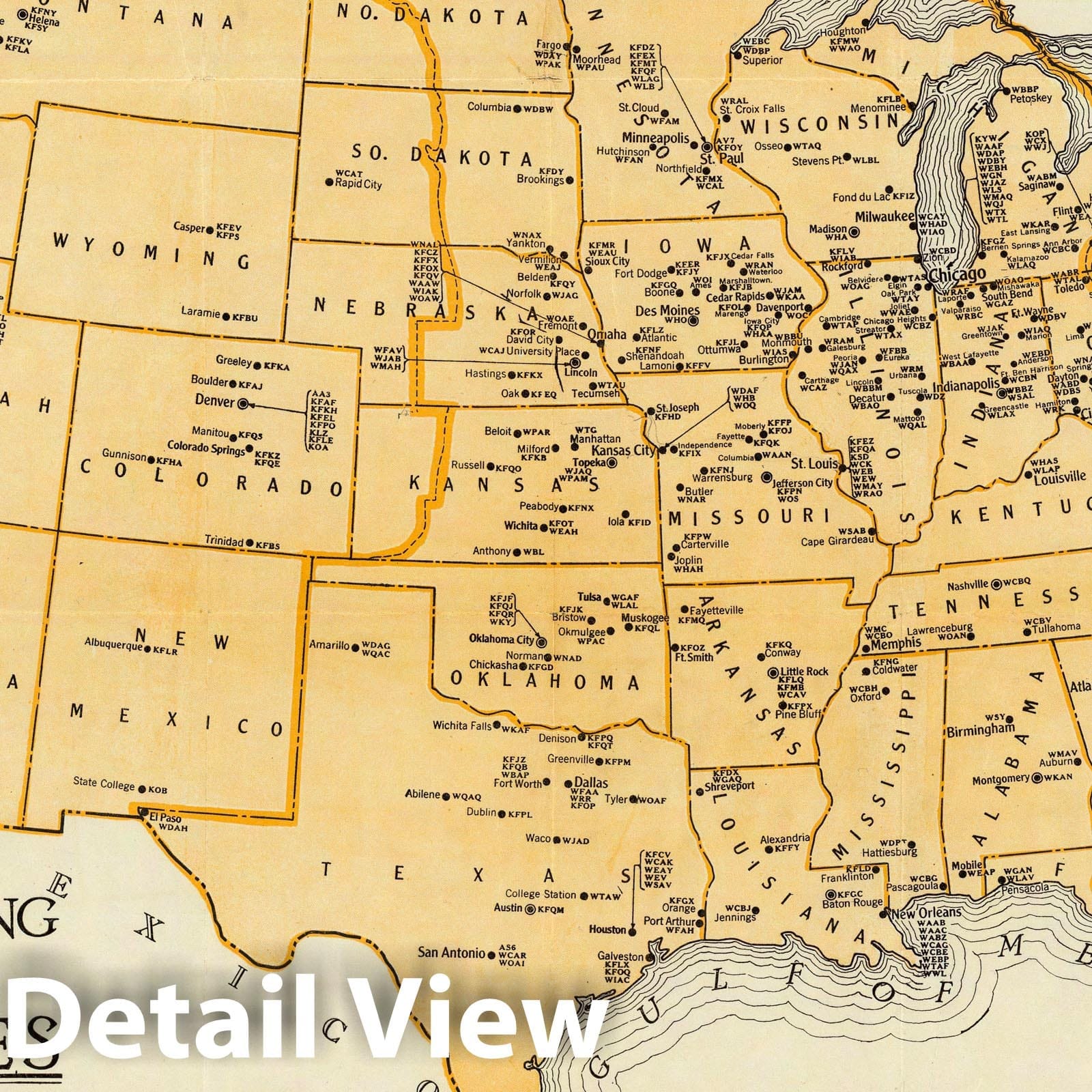 United States Radio Broadcasting Map, 1930 - Historical Map Print