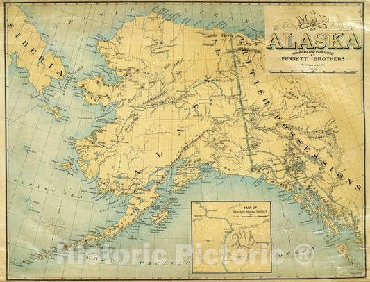 Alaska with Klondike Mining District, 1897 - Historical Map Print