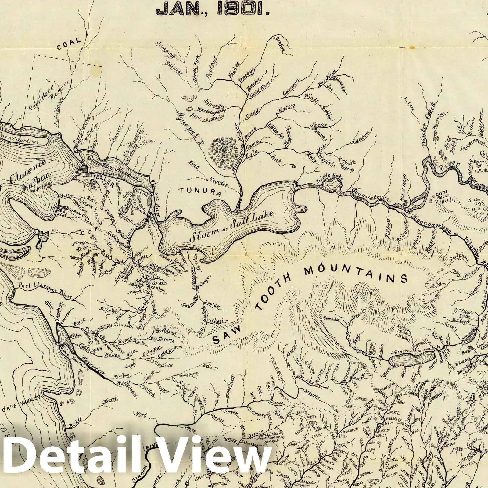 Alaska Gold Fields: Nome, Copper River Districts, 1901 - Historical Map Print