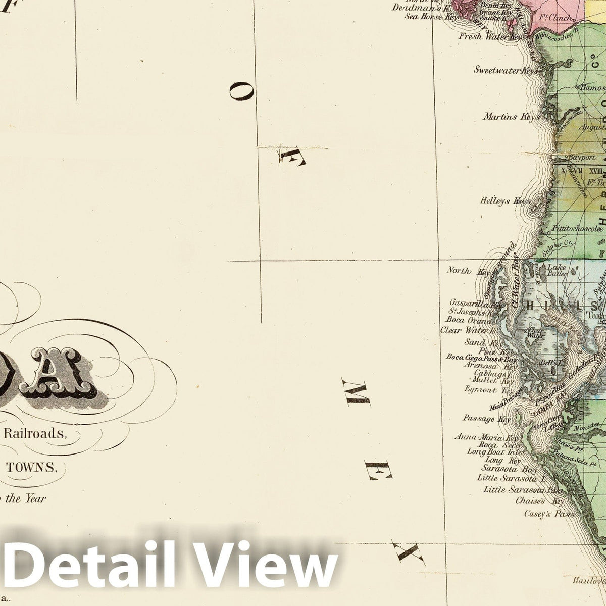 Florida - Railroad Map, 1870 - Historical Map Reproduction