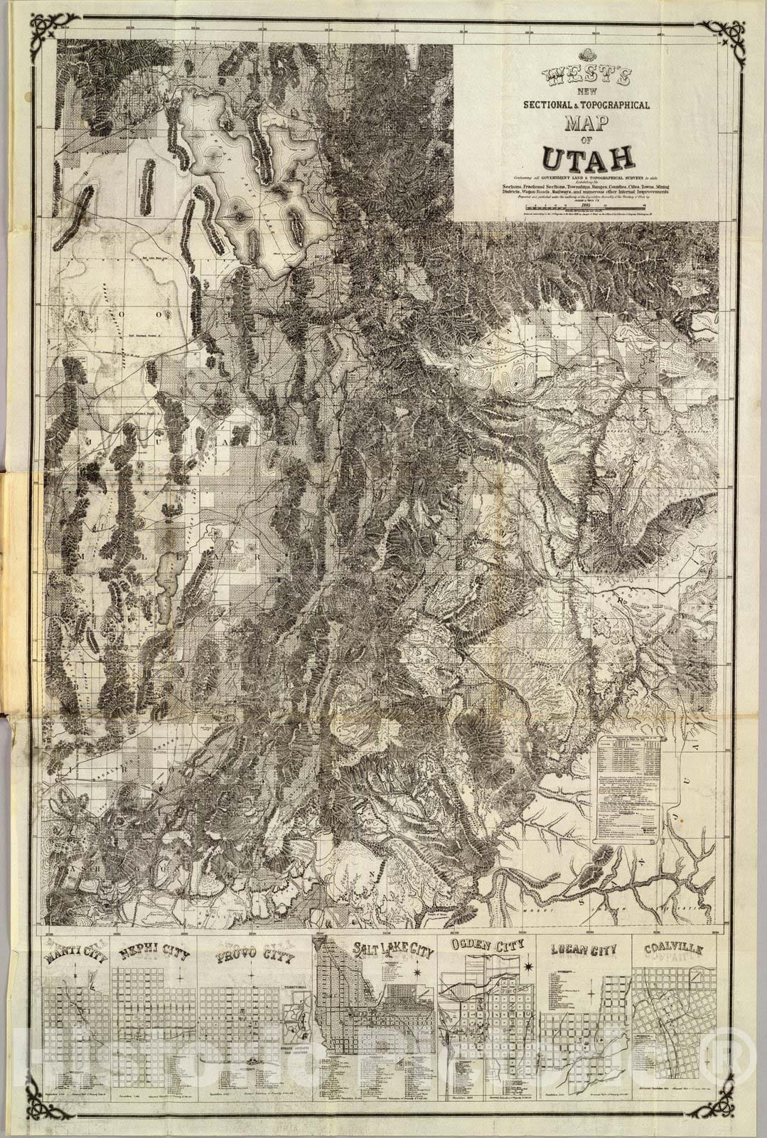 Historic Map : West's New Sectional & Topographical Map of Utah, 1885 - Vintage Wall Art