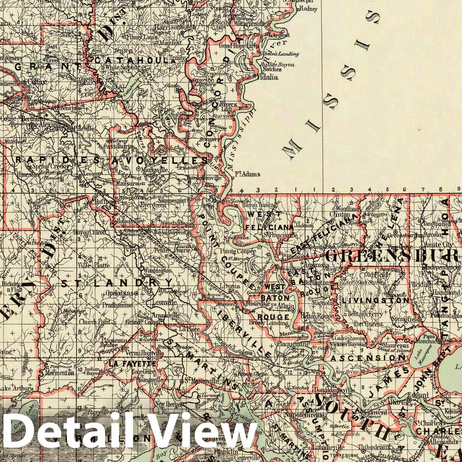 Louisiana - Survey Map, 1879 - Historical Map Print