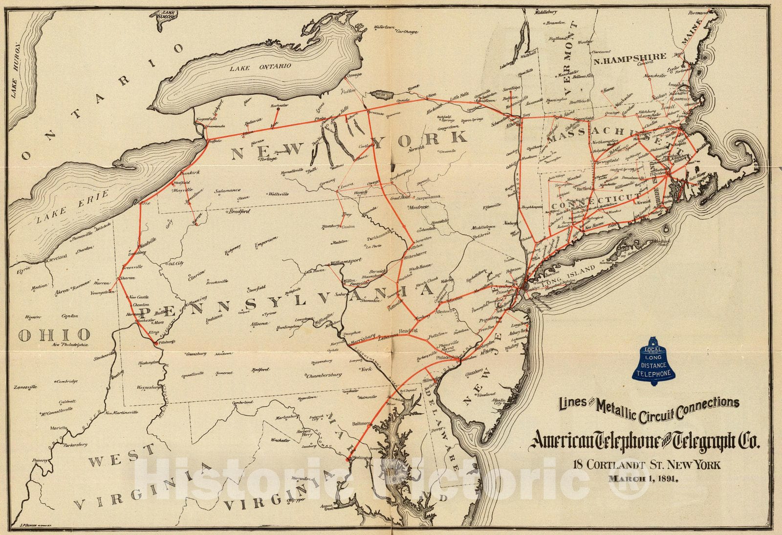 Historic Map : Pocket Map, Lines And Metallic Circuit Connections. 1891 - Vintage Wall Art