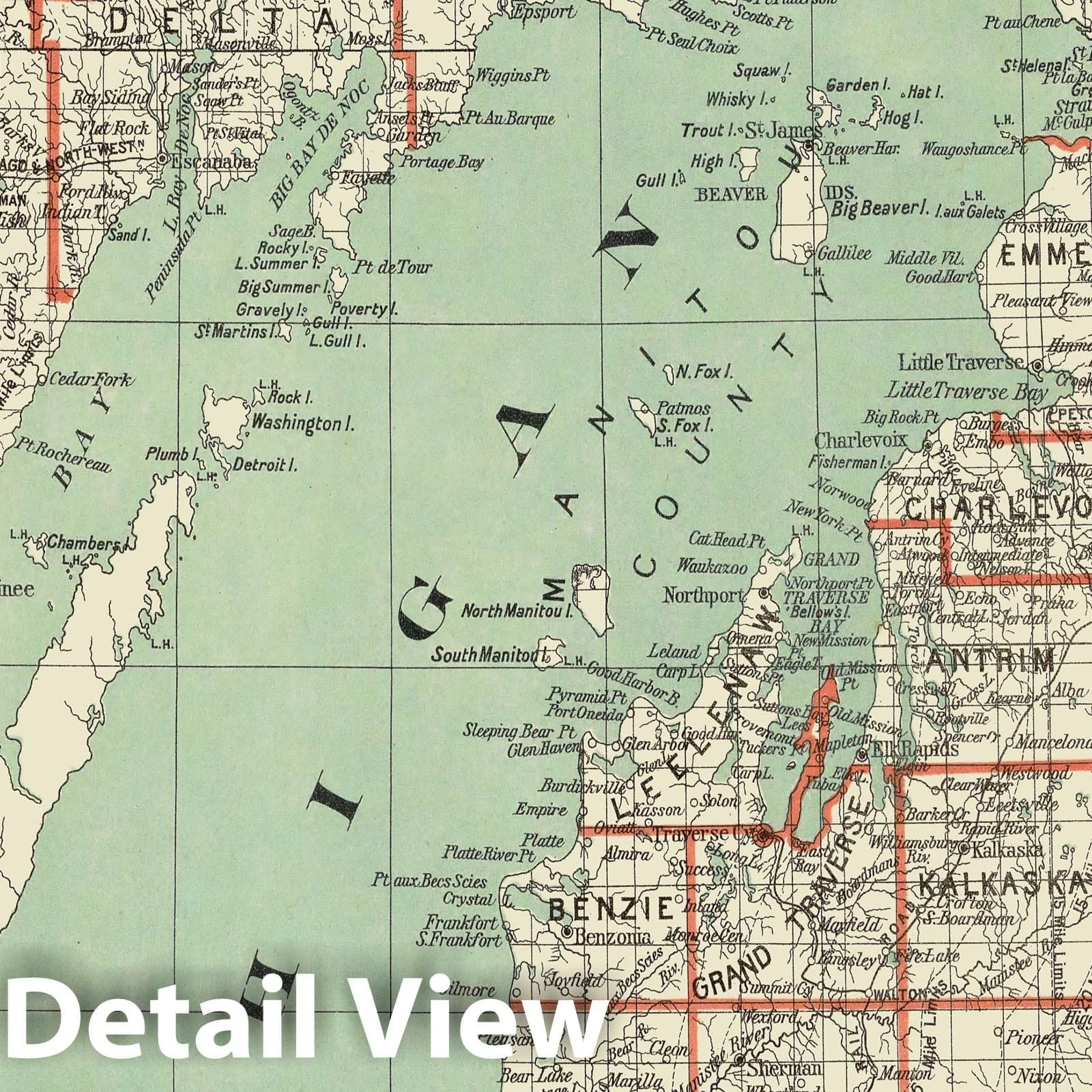 Michigan - Survey Map, 1878 - Historical Map Print