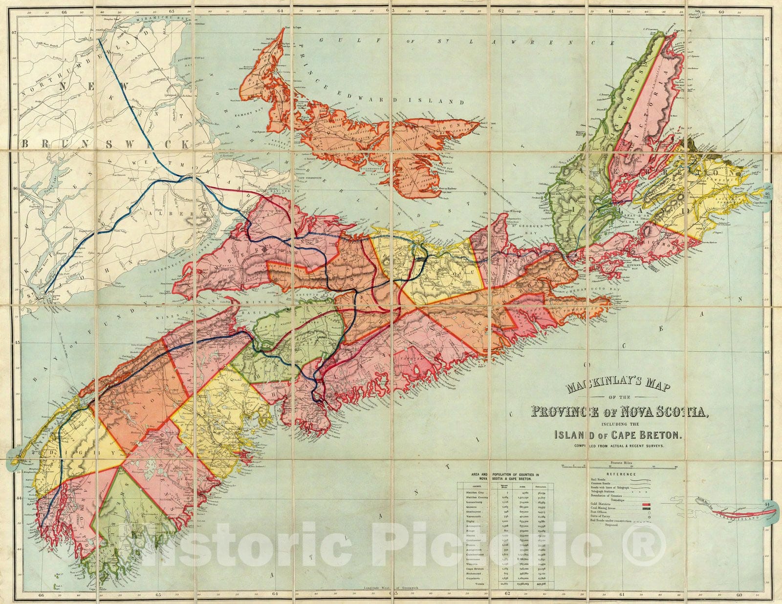 Historic Map : Mackinlay's map of the Province of Nova Scotia, including the island of Cape Breton, 1885 - Vintage Wall Art