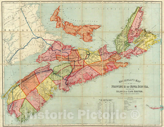 Nova Scotia and Cape Breton Island - Railroad Map, 1885 - Historical Map Print