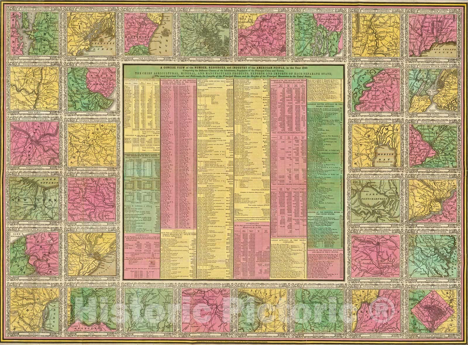 Historic Map : Case Map, A Concise View of the Number, Resources, and Industry of the American People. 1843 - Vintage Wall Art