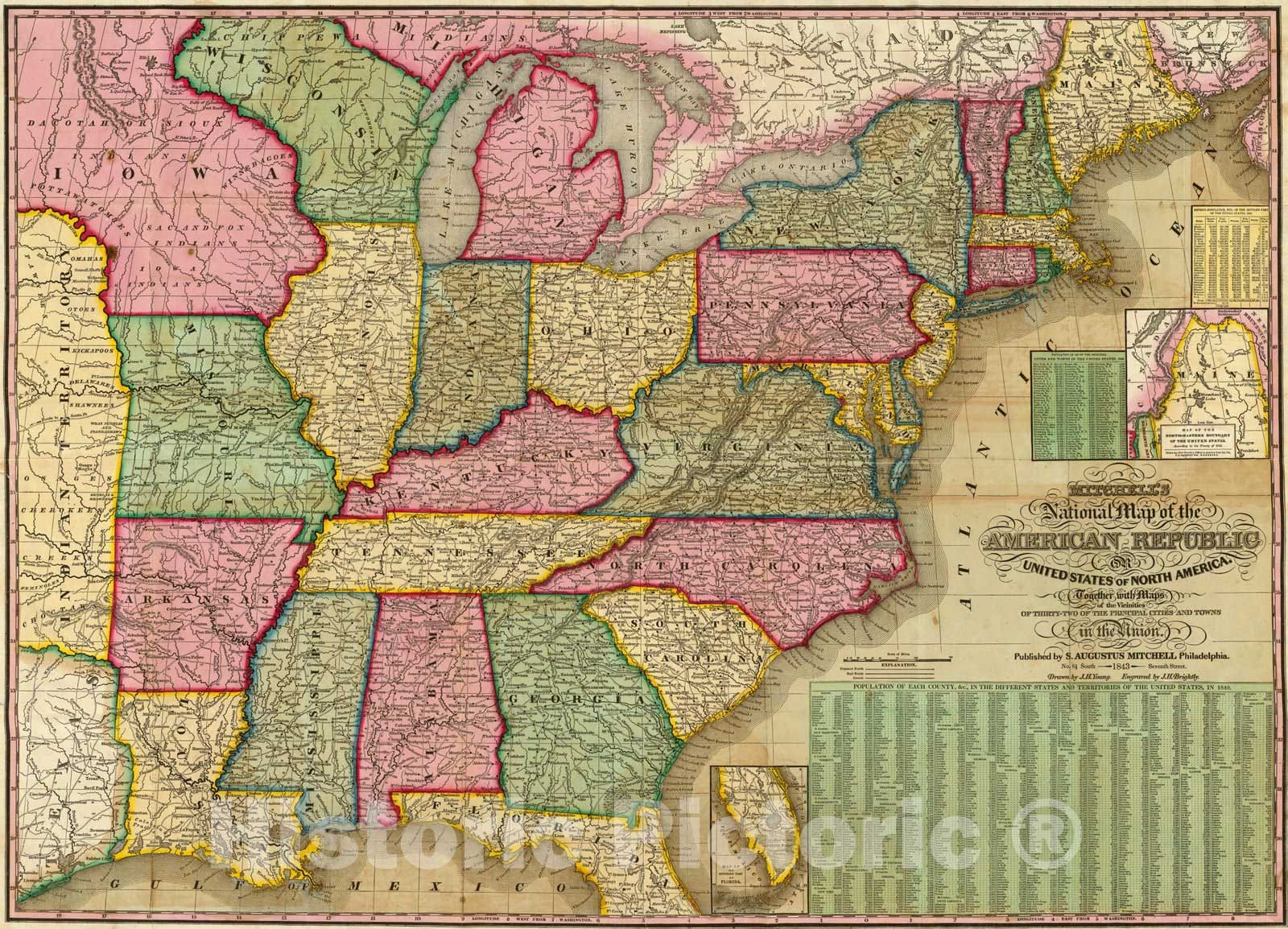 United States - Railroad Map, 1843 - Historical Map Print