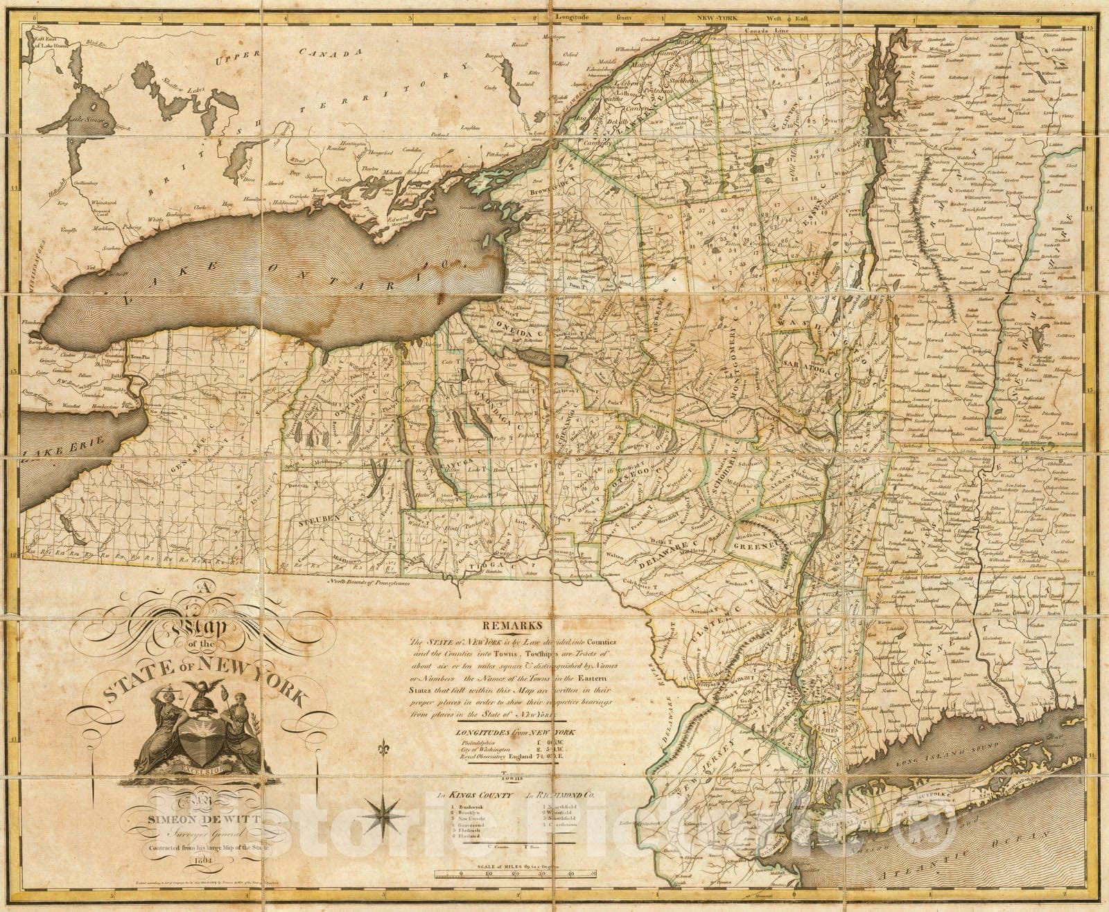 Historic Map : the State of New York, 1804 - Vintage Wall Art