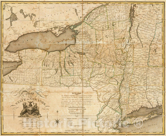 Historic Map : the State of New York, 1804 - Vintage Wall Art
