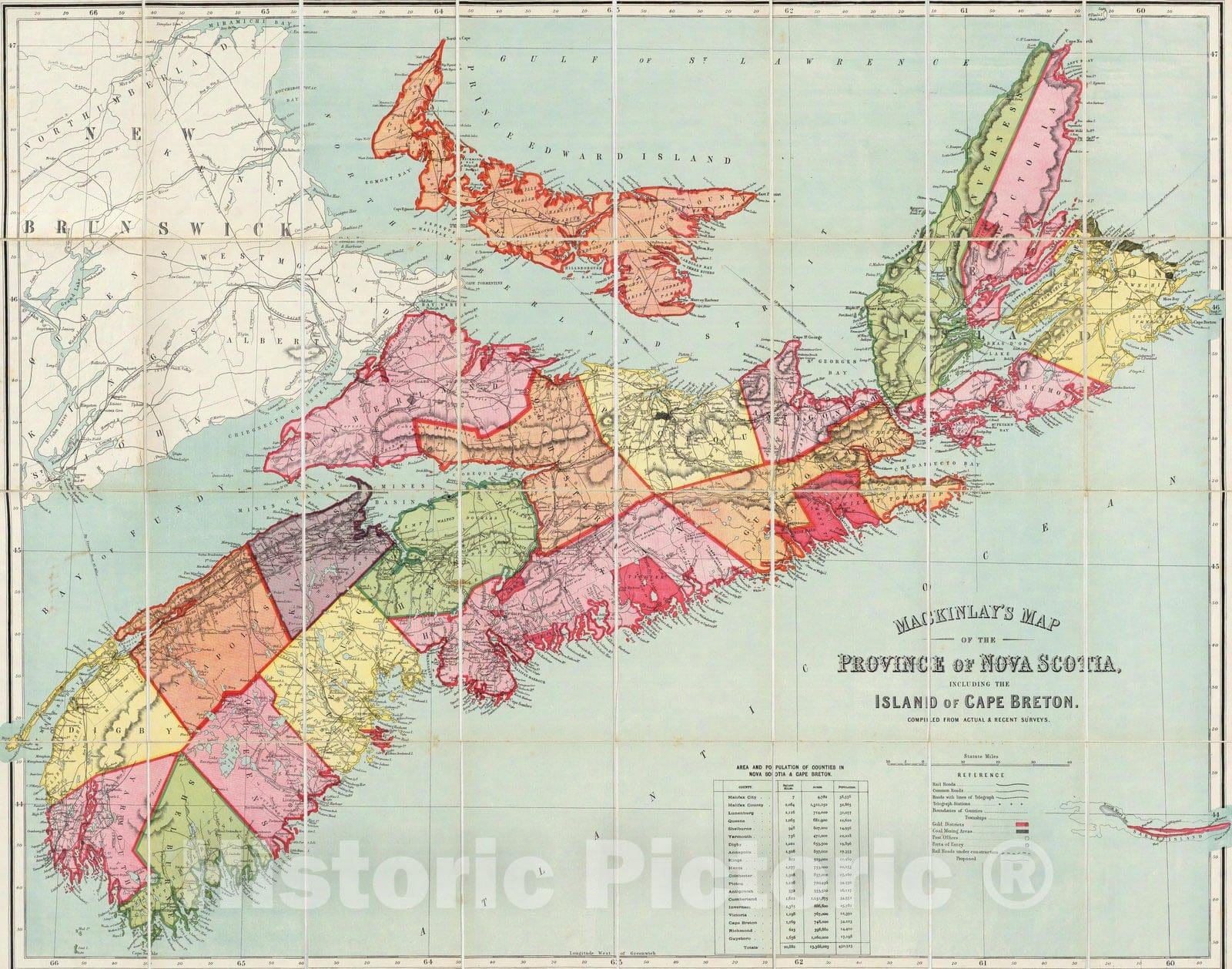 Historic Map : Mackinlay's map of the Province of Nova Scotia, including the island of Cape Breton, 1890 - Vintage Wall Art