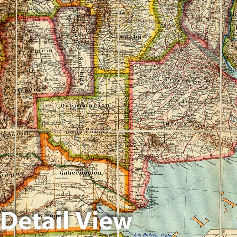 Argentina, Chile, Uruguay and Paraguay, 1914 - Historical Map Print