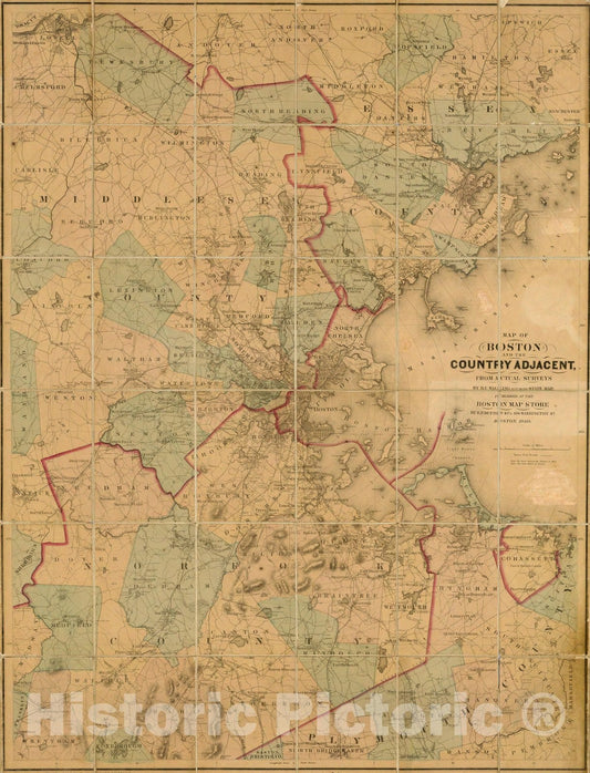 Boston and the Country Adjacent, 1860 - Historical Topographic Map